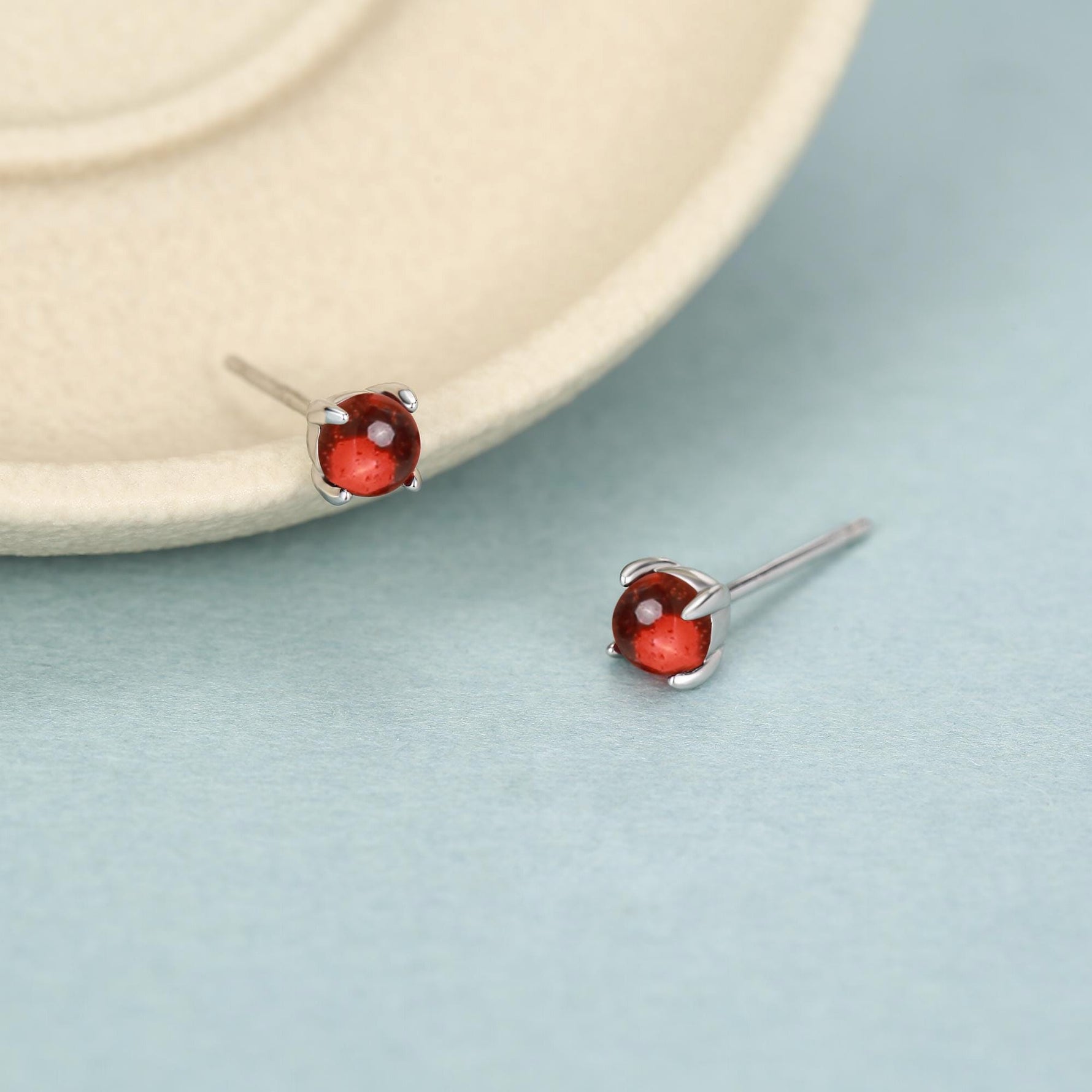 Natural Red Onyx 4mm Stud Earrings in Sterling Silver, Red Carnelian Earrings