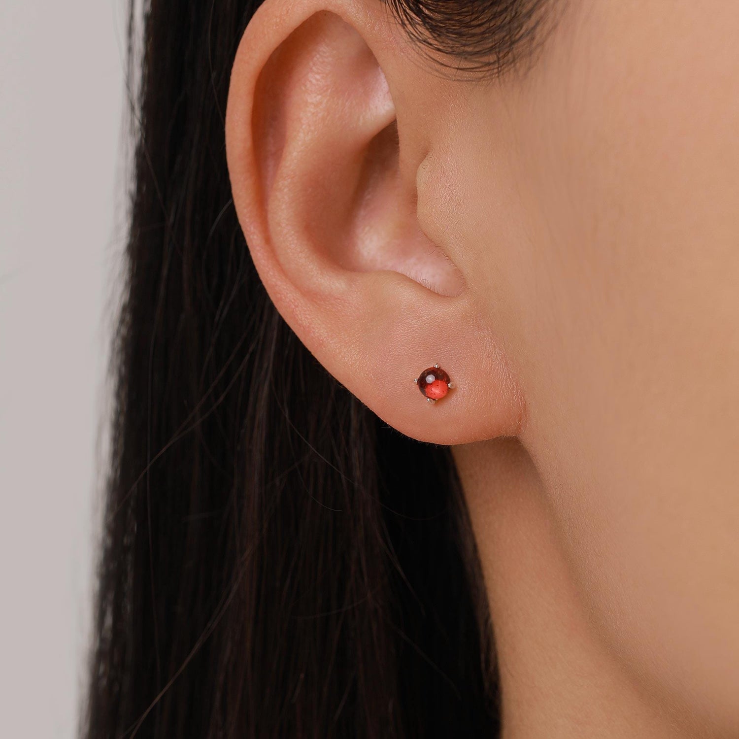 Natural Red Onyx 4mm Stud Earrings in Sterling Silver, Red Carnelian Earrings