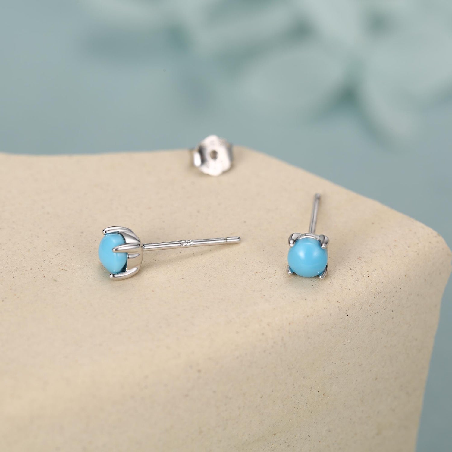 Sterling Silver 4mm Turquoise Cabochon Stud Earrings