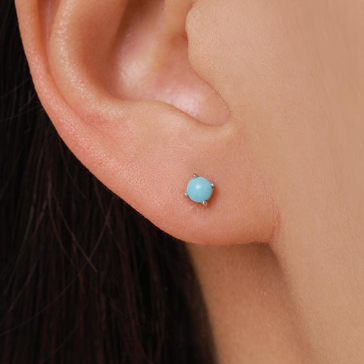 Sterling Silver 4mm Turquoise Cabochon Stud Earrings