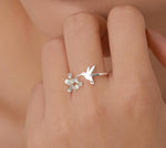 Sterling Silver Hummingbird and Flower Open Ring