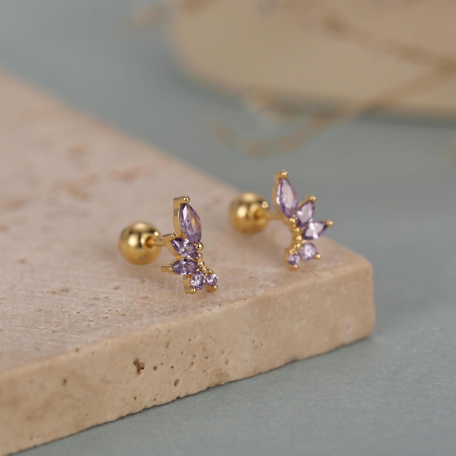 Sterling Silver Purple Marquise CZ Cluster 18G Screw Back Earrings with Ball Backs