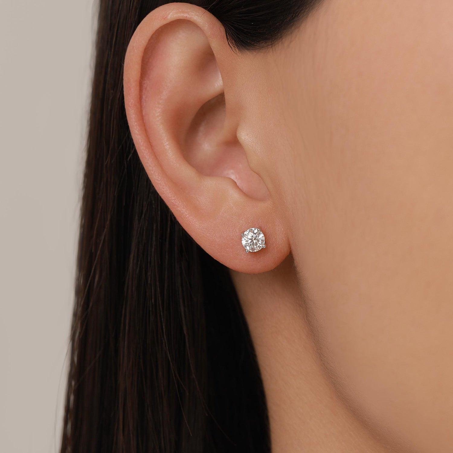 Brilliant Cut 5mm Moissanite 16G Flat Back Labret Earrings in Sterling Silver