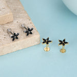 Sterling Silver Black CZ Flower 16G Flat Back Earrings