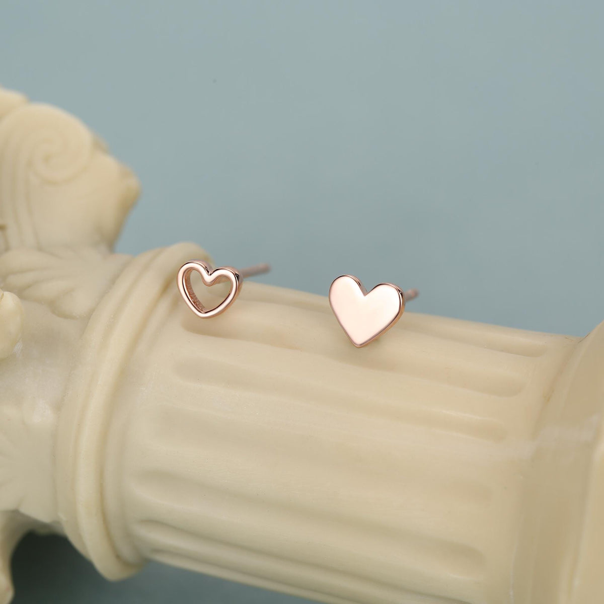 Mismatched Heart Small Stud Earrings in Sterling Silver, Asymmetric Open Heart Stud Earrings, Gold, Silver and Rose Gold