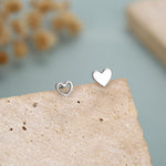 Mismatched Heart Small Stud Earrings in Sterling Silver, Asymmetric Open Heart Stud Earrings, Gold, Silver and Rose Gold