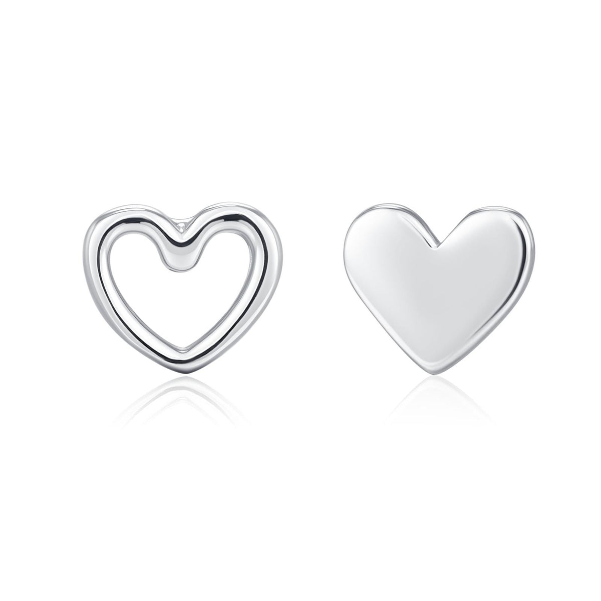 Mismatched Heart Small Stud Earrings in Sterling Silver, Asymmetric Open Heart Stud Earrings, Gold, Silver and Rose Gold