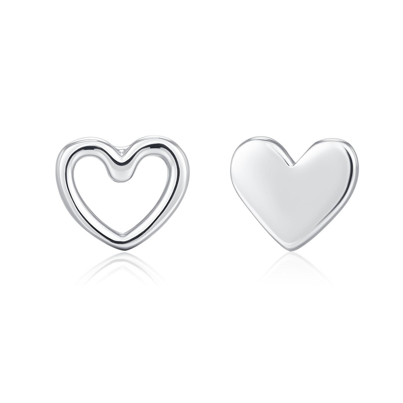 Mismatched Heart Small Stud Earrings in Sterling Silver, Asymmetric Open Heart Stud Earrings, Gold, Silver and Rose Gold