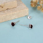 Natural Dark Garnet Crystal Heart Stud Earrings in Sterling Silver,4mm Garnet Crystal, Heart Stud Earrings, Tiny Heart Earrings