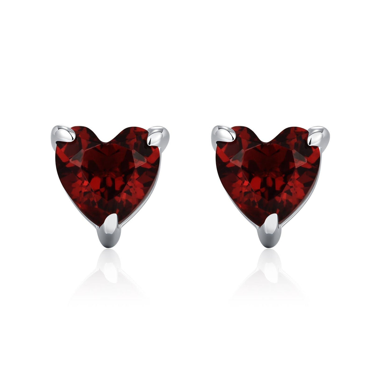 Natural Dark Garnet Crystal Heart Stud Earrings in Sterling Silver,4mm Garnet Crystal, Heart Stud Earrings, Tiny Heart Earrings