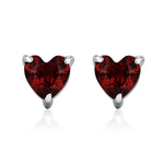 Natural Dark Garnet Crystal Heart Stud Earrings in Sterling Silver,4mm Garnet Crystal, Heart Stud Earrings, Tiny Heart Earrings