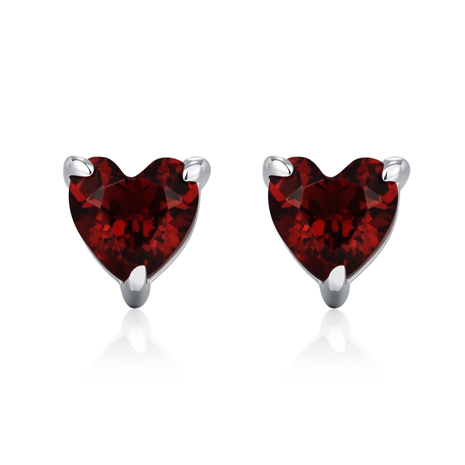 Natural Dark Garnet Crystal Heart Stud Earrings in Sterling Silver,4mm Garnet Crystal, Heart Stud Earrings, Tiny Heart Earrings