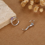 Tiny Purple Amethyst CZ Flower Huggie Hoops, CZ Hoop Earrings, Crystal Flower Huggie Earrings, Amehyst Hoop Earrings