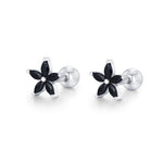 Sterling Silver Black CZ Flower Barbell Earrings, Gold or Silver, Marquise CZ Screw Back Earrings, Stacking Earrings
