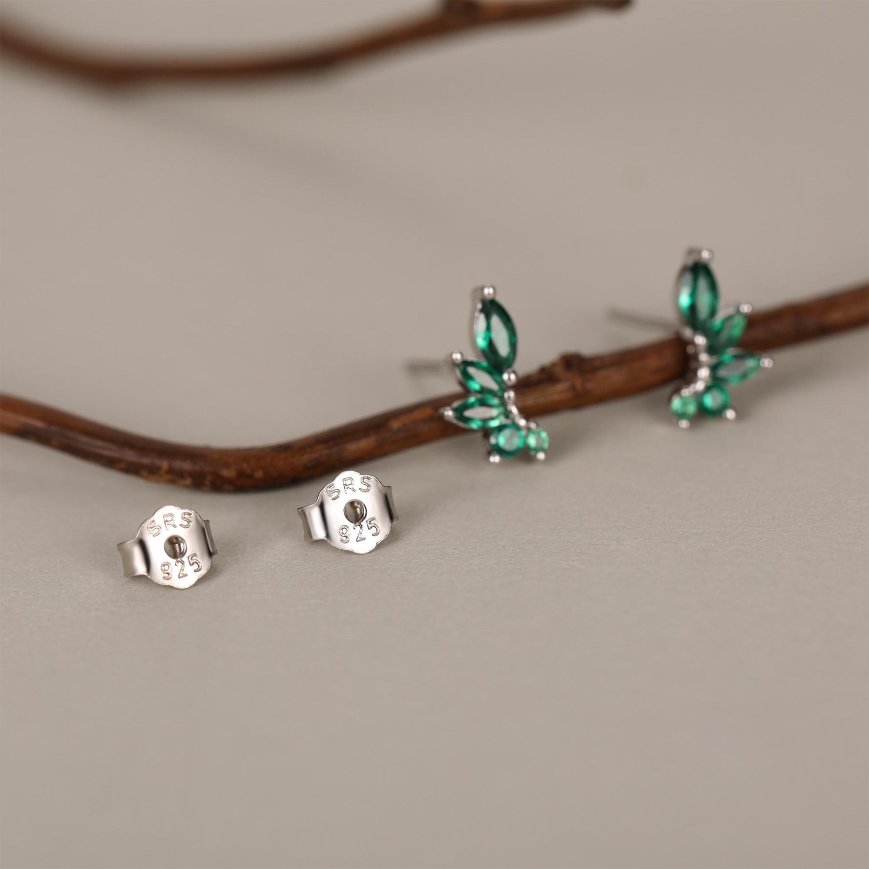 Emerald Green CZ Marquise Cluster Stud Earrings in Sterling Silver, Silver or Gold, Marquise Earrings, CZ Wing Earrings, Mini Crawler