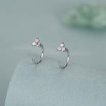 CZ Trio Hydrangea Flower Huggie Hoop Earrings in Sterling Silver, Aurora AB Crystal, Tiny CZ Open Hoops, Pull Through Threaders,