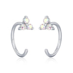 CZ Trio Hydrangea Flower Huggie Hoop Earrings in Sterling Silver, Aurora AB Crystal, Tiny CZ Open Hoops, Pull Through Threaders,