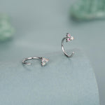 CZ Trio Hydrangea Flower Huggie Hoop Earrings in Sterling Silver, Aurora AB Crystal, Tiny CZ Open Hoops, Pull Through Threaders,
