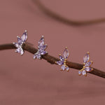 Amethyst Purple CZ Marquise Cluster Stud Earrings in Sterling Silver, Silver or Gold, Marquise Earrings, CZ Wing Earrings, Mini Crawler