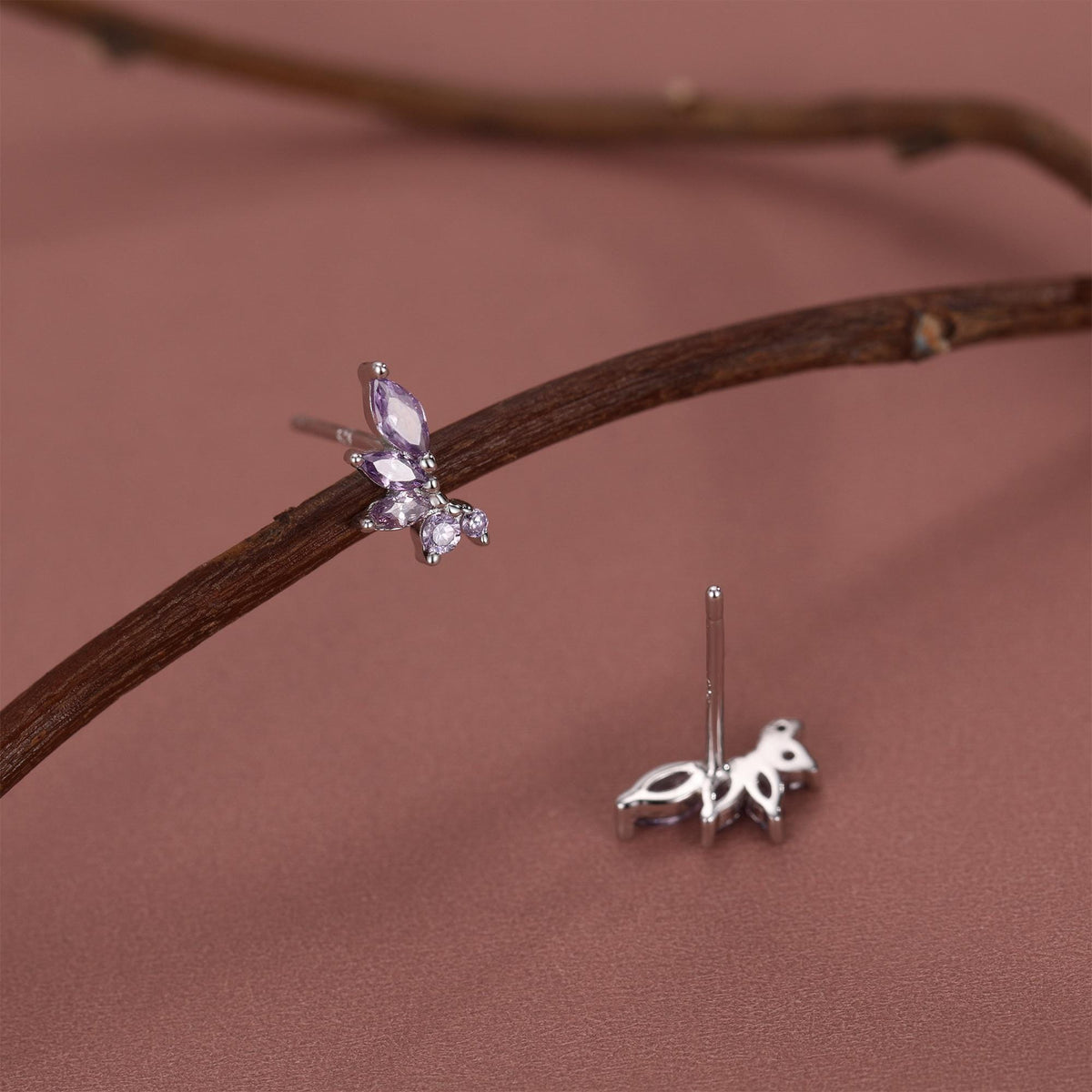 Amethyst Purple CZ Marquise Cluster Stud Earrings in Sterling Silver, Silver or Gold, Marquise Earrings, CZ Wing Earrings, Mini Crawler