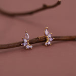 Amethyst Purple CZ Marquise Cluster Stud Earrings in Sterling Silver, Silver or Gold, Marquise Earrings, CZ Wing Earrings, Mini Crawler