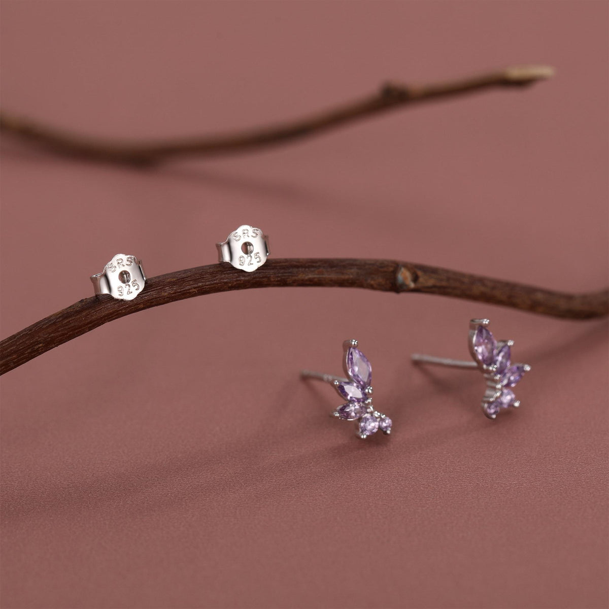 Amethyst Purple CZ Marquise Cluster Stud Earrings in Sterling Silver, Silver or Gold, Marquise Earrings, CZ Wing Earrings, Mini Crawler
