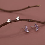Amethyst Purple CZ Marquise Cluster Stud Earrings in Sterling Silver, Silver or Gold, Marquise Earrings, CZ Wing Earrings, Mini Crawler