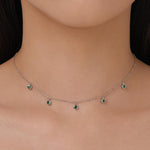 Emerald Green CZ Charm Necklace in Sterling Silver, Silver or Gold, Satellite Crystal Necklace, Solid Silver Necklace