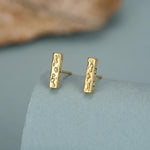 Hammered Bar Stud Earrings in Sterling Silver, Silver or Gold, Tiny Silver Bar Earrings