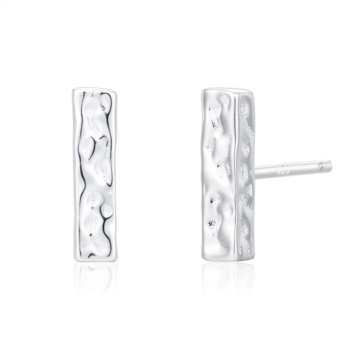 Hammered Bar Stud Earrings in Sterling Silver, Silver or Gold, Tiny Silver Bar Earrings