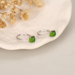 Genuine Jade Crystal Huggie Hoop Earrings in Sterling Silver, 4mm Natural Jade Open Hoops, Pull Through Threaders, Half Hoops, C Shape Hoops