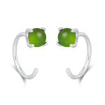 Genuine Jade Crystal Huggie Hoop Earrings in Sterling Silver, 4mm Natural Jade Open Hoops, Pull Through Threaders, Half Hoops, C Shape Hoops