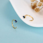 Sapphire Blue CZ Droplet Huggie Hoop Earrings in Sterling Silver, Tiny Blue Pear Cut CZ Open Hoops, Pull Through Threaders, Half Hoops
