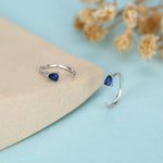 Sapphire Blue CZ Droplet Huggie Hoop Earrings in Sterling Silver, Tiny Blue Pear Cut CZ Open Hoops, Pull Through Threaders, Half Hoops