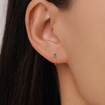 Emerald Green Tiny Droplet CZ Open Huggie Hoop Earrings in Sterling Silver