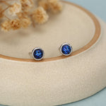 Sterling Silver Gold Dichroic Glass Stud Earrings, 4mm, Glass Crystal Dark Blue - Bezel Setting , Minimalist Style