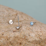 Sterling Silver Aquamarine Blue CZ Stud Earrings, 4mm March Birthstone CZ Earrings, Silver, Gold or Rose Gold, Stacking Earrings
