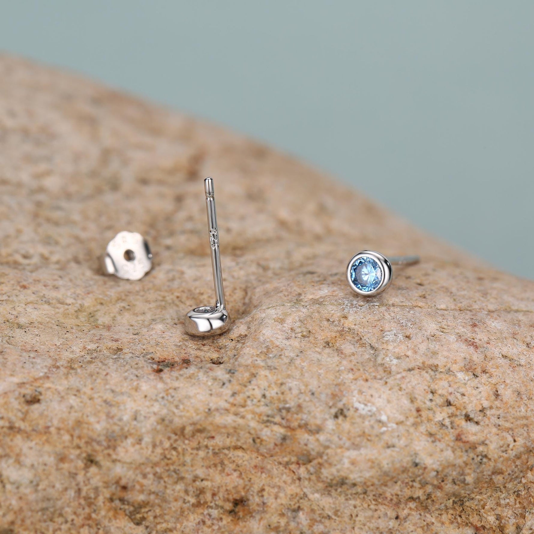 Sterling Silver Aquamarine Blue CZ Stud Earrings, 4mm March Birthstone CZ Earrings, Silver, Gold or Rose Gold, Stacking Earrings