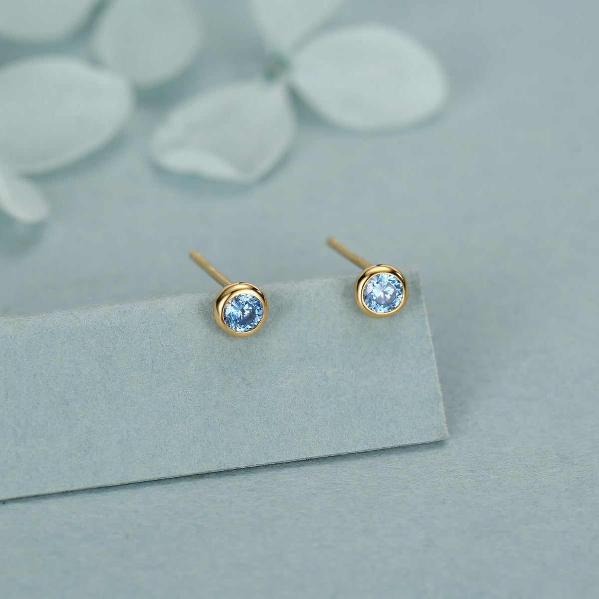 Sterling Silver Aquamarine Blue CZ Stud Earrings, 4mm March Birthstone CZ Earrings, Silver, Gold or Rose Gold, Stacking Earrings