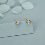 Sterling Silver Aquamarine Blue CZ Stud Earrings, 4mm March Birthstone CZ Earrings, Silver, Gold or Rose Gold, Stacking Earrings