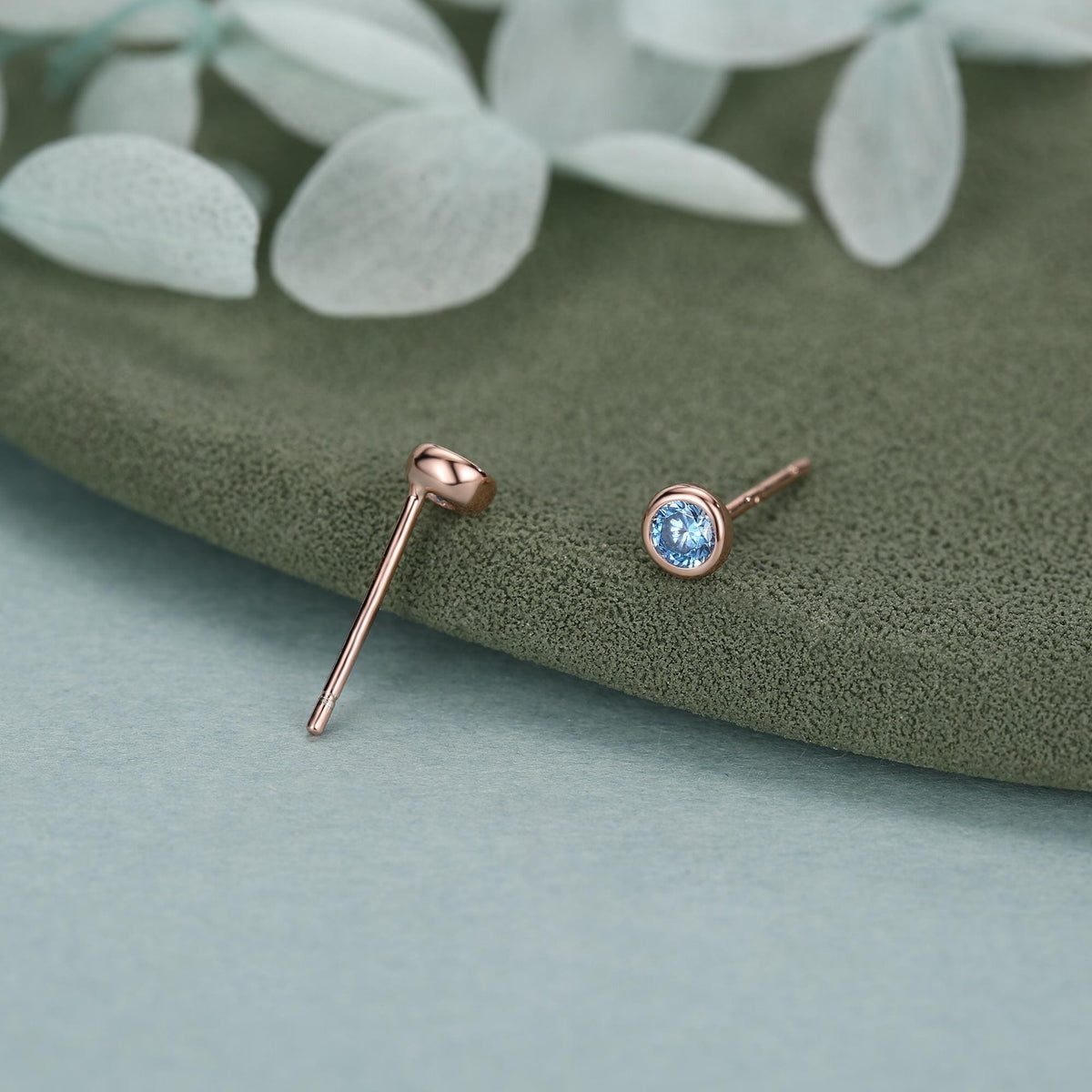 Sterling Silver Aquamarine Blue CZ Stud Earrings, 4mm March Birthstone CZ Earrings, Silver, Gold or Rose Gold, Stacking Earrings