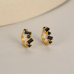 Onyx Black Baguette CZ Cluster Huggie Hoop in Sterling Silver, Silver or Gold, Geometric Hoop Earrings, Irregular Shaped