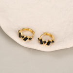 Onyx Black Baguette CZ Cluster Huggie Hoop in Sterling Silver, Silver or Gold, Geometric Hoop Earrings, Irregular Shaped