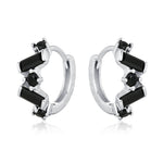 Onyx Black Baguette CZ Cluster Huggie Hoop in Sterling Silver, Silver or Gold, Geometric Hoop Earrings, Irregular Shaped