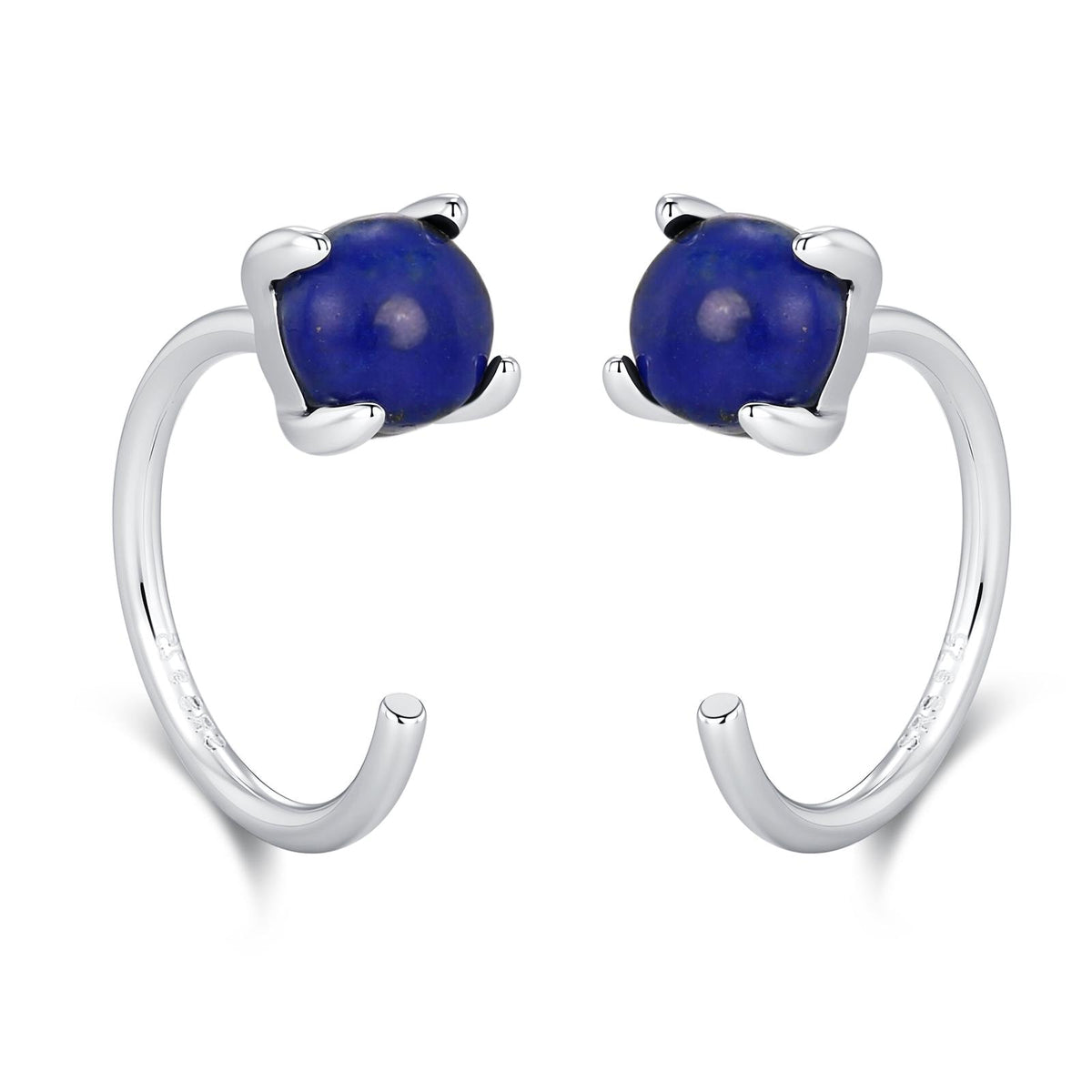 Genuine Lapis Lazuli Huggie Hoop Earrings in Sterling Silver, 4mm Natural Blue Lapis Open Hoops, Pull Through Threaders, Half Hoops, C Shape