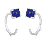 Genuine Lapis Lazuli Huggie Hoop Earrings in Sterling Silver, 4mm Natural Blue Lapis Open Hoops, Pull Through Threaders, Half Hoops, C Shape