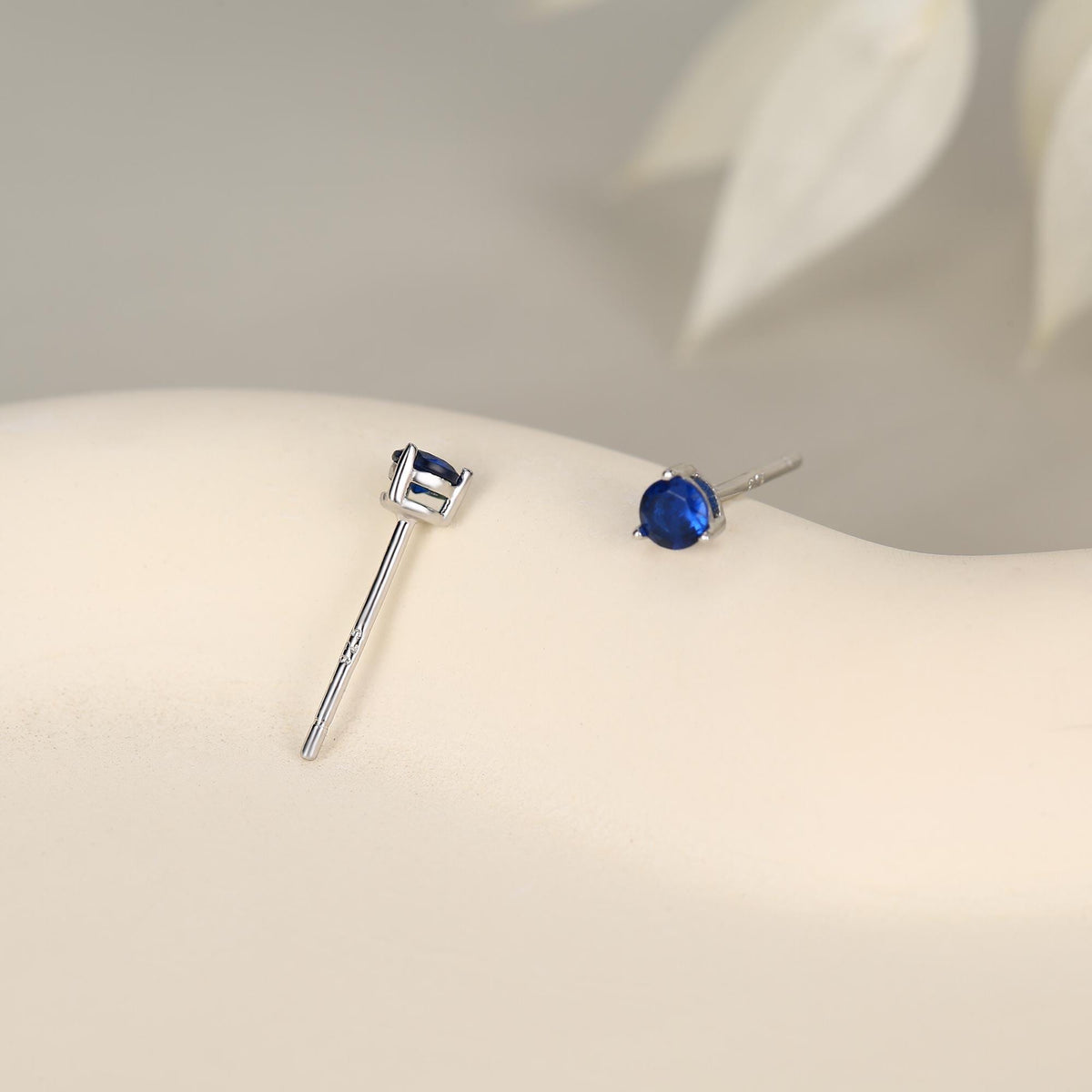 Extra Tiny Sapphire Blue Crystal CZ Stud Earrings in Sterling Silver, Three Prong 2mm Teeny Tiny Stud