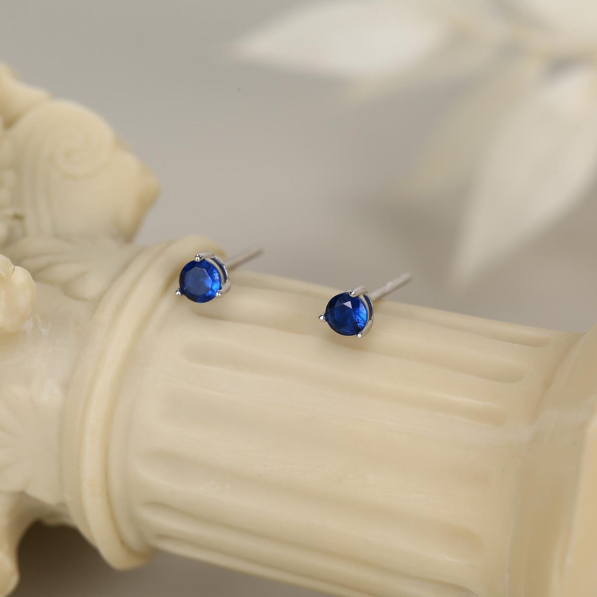 Extra Tiny Sapphire Blue Crystal CZ Stud Earrings in Sterling Silver, Three Prong 2mm Teeny Tiny Stud