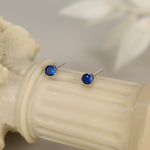 Extra Tiny Sapphire Blue Crystal CZ Stud Earrings in Sterling Silver, Three Prong 2mm Teeny Tiny Stud
