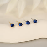 Extra Tiny Sapphire Blue Crystal CZ Stud Earrings in Sterling Silver, Three Prong 2mm Teeny Tiny Stud